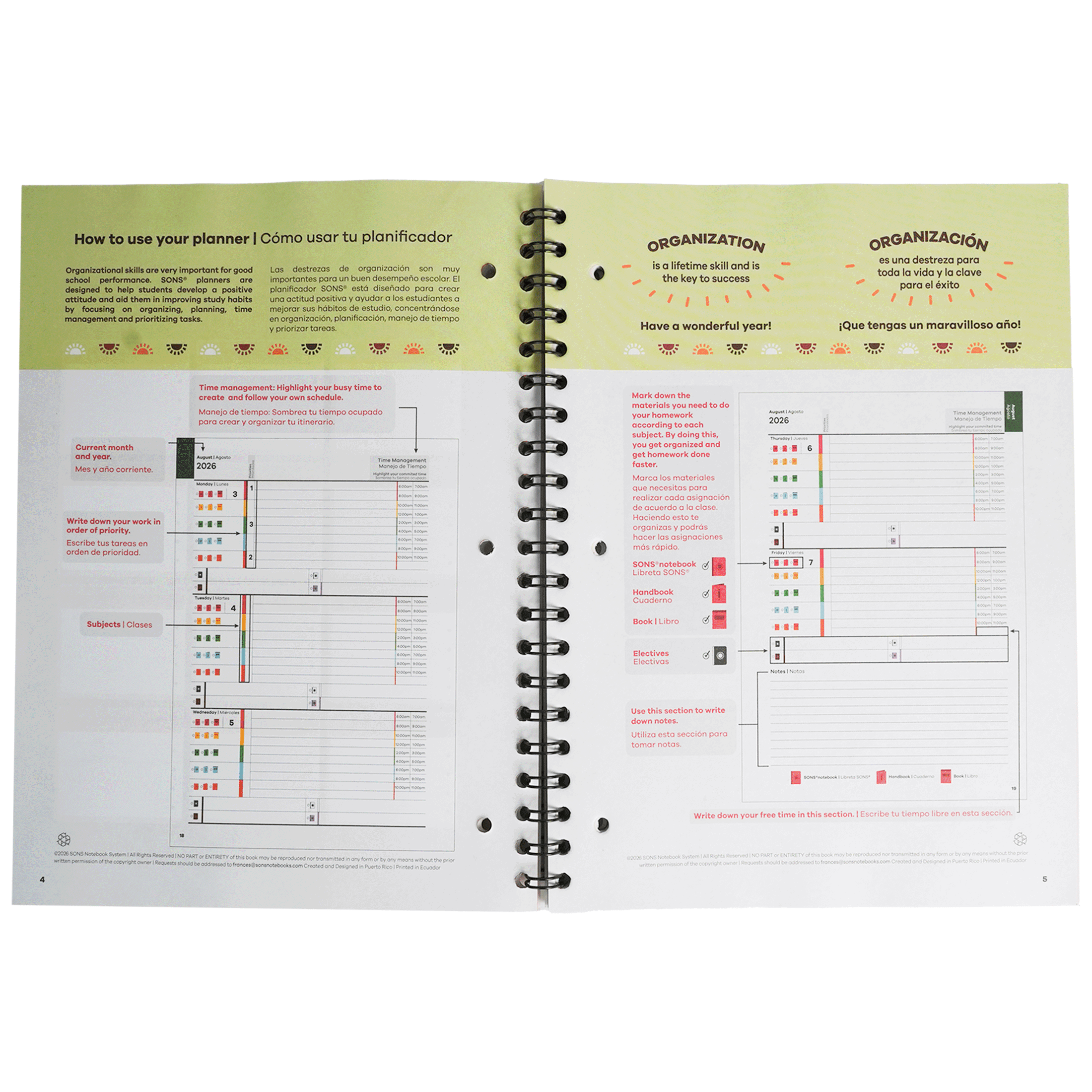 SONS, Student Planner, Middle and High School, Student Organizational Notebook, 10.5in, 2026-2027