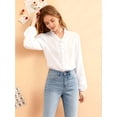 thumbnail image 6 of Women Dressy Casual Blouse Business Long Sleeve Tops Ruffle V Neck Work Shirt Fall Outfit White XL, 6 of 9