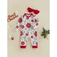 thumbnail image 4 of FOCUSNORM 2Pcs Infant Baby Girls Boys Christmas Romper Snowflake Print Long Sleeve Jumpsuit with Hat/Headband Set, 4 of 7