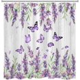 thumbnail image 5 of Purple Floral Shower Curtain Sets with Rugs,Purple Lavender and Butterfly on Vintage Plank Shower Curtain Rustic Flower Nature Plant Bathroom Shower Curtain Bathroom Decor,70L X 70W inches, 5 of 6