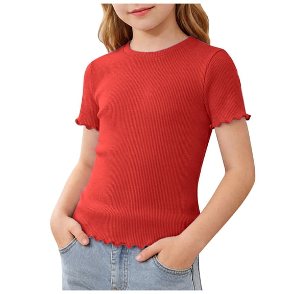 CFXNMZGR Shirts for Tweens Girls T Shirt Girls Shirts Short Sleeve Tee T Shirts Summer Casual Tops (Red,9-10 Years)