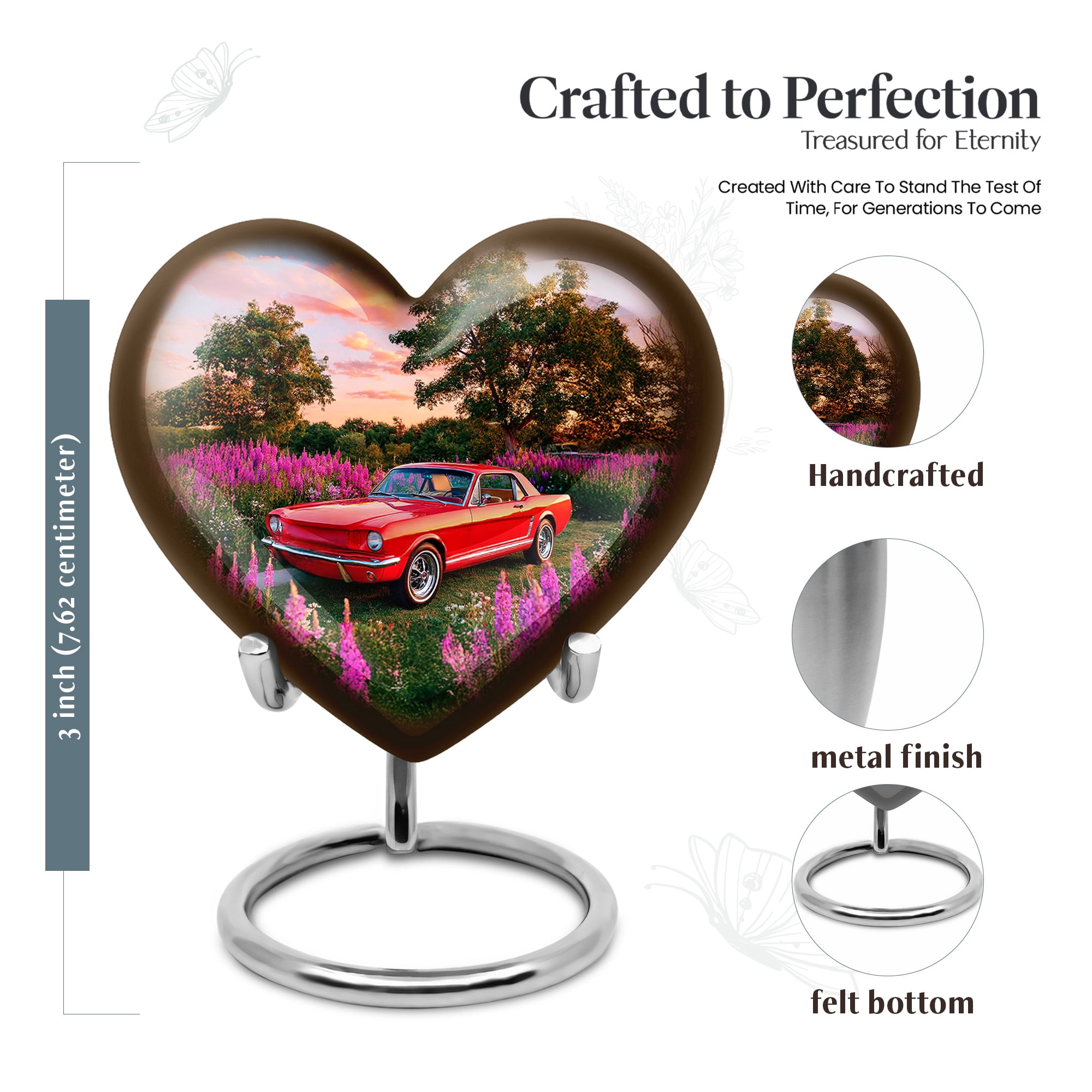 MUKTIVE Red Car Urn for Dad and Mom Remains, Keepsake Heart Urns for Human Ashes Adult Female, Grey Funeral Urn for Ashes for Male Remains, Memorial Lavender Flower Urns, 3 Inch