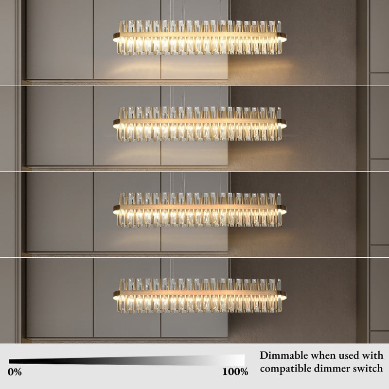 LNC 34-in W 1-Light Polished Gold and K5 Crystal Modern/contemporary Textured glass Rectangle LED Large Hanging Kitchen Island Light