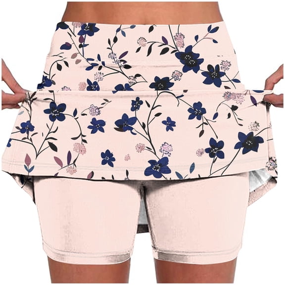 Rezuofi 1 Pcs Yoga Skorts for Women Solid Color Athletic Tennis Shorts Lightweight Tummy Control Floral Print