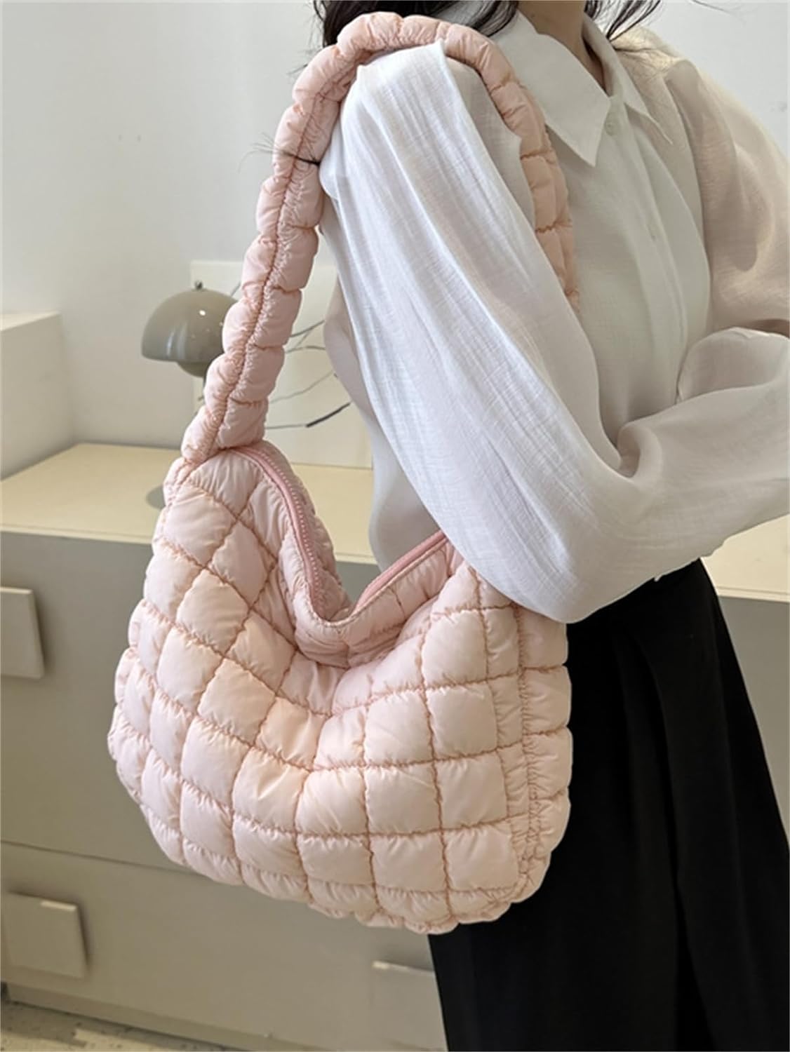 Kukuzhu Puffer Tote Bag Women Quilted Large Shoulder Bags Puffy Bubble Hobo Pleated Purse Nylon Padding Cloud Crossbody Bag 2023