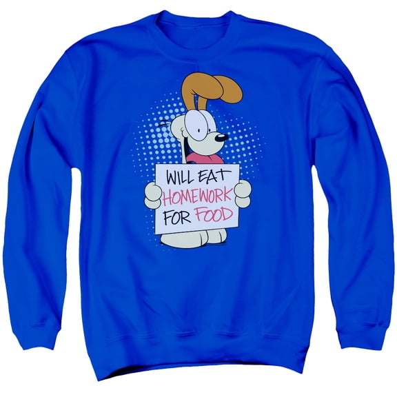 Garfield Will Eat Homework Adult Crewneck Sweatshirt Royal Blue