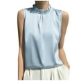thumbnail image 2 of Odbmxy Womens Tank Top Turtleneck Sleeveless Women's Tops Casual Relaxed Fit Plain Ice Silk Vacation Tops,Blue XL, 2 of 3