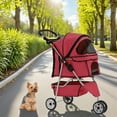 thumbnail image 5 of NiamVelo 3 Wheels Dog Stroller Folding Pet Stroller Cat Stroller Travel Carrier Strolling Cart W/Cup Holder & Storage Basket for Puppy&Cats, Red, 5 of 8