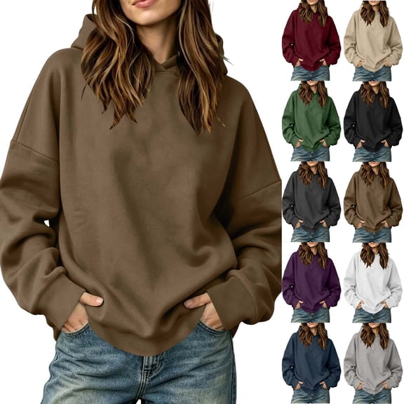 Cmtiyu Hoodies for Women Oversized Drop the Shoulder Long Sleeve Hooded Sweatshirts Fall Fashion Loungwear Pullover Tops S-2XL
