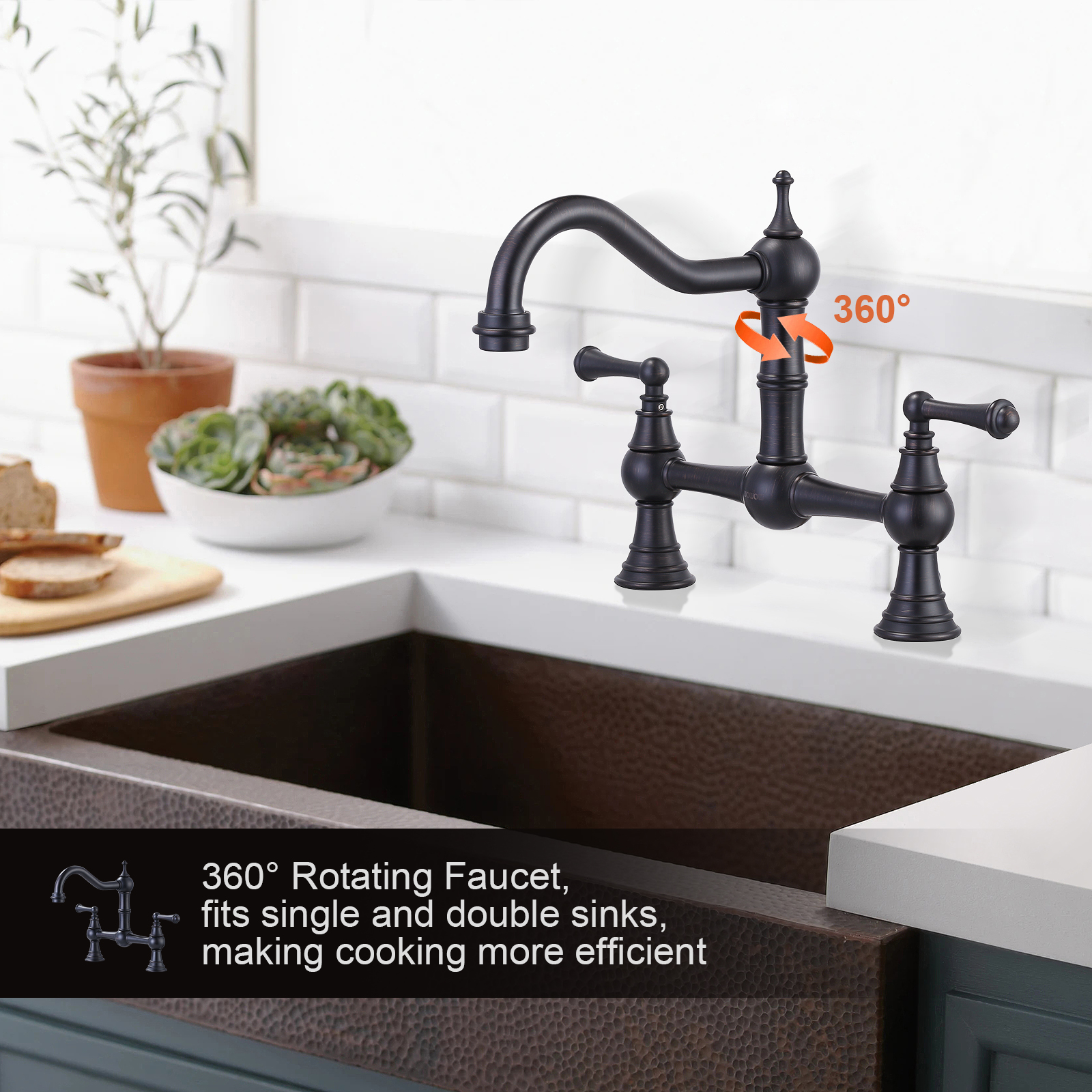 WOWOW Antique Brass Sink Faucet 2 Hole Oil Rubbed Bronze Kitchen Faucet