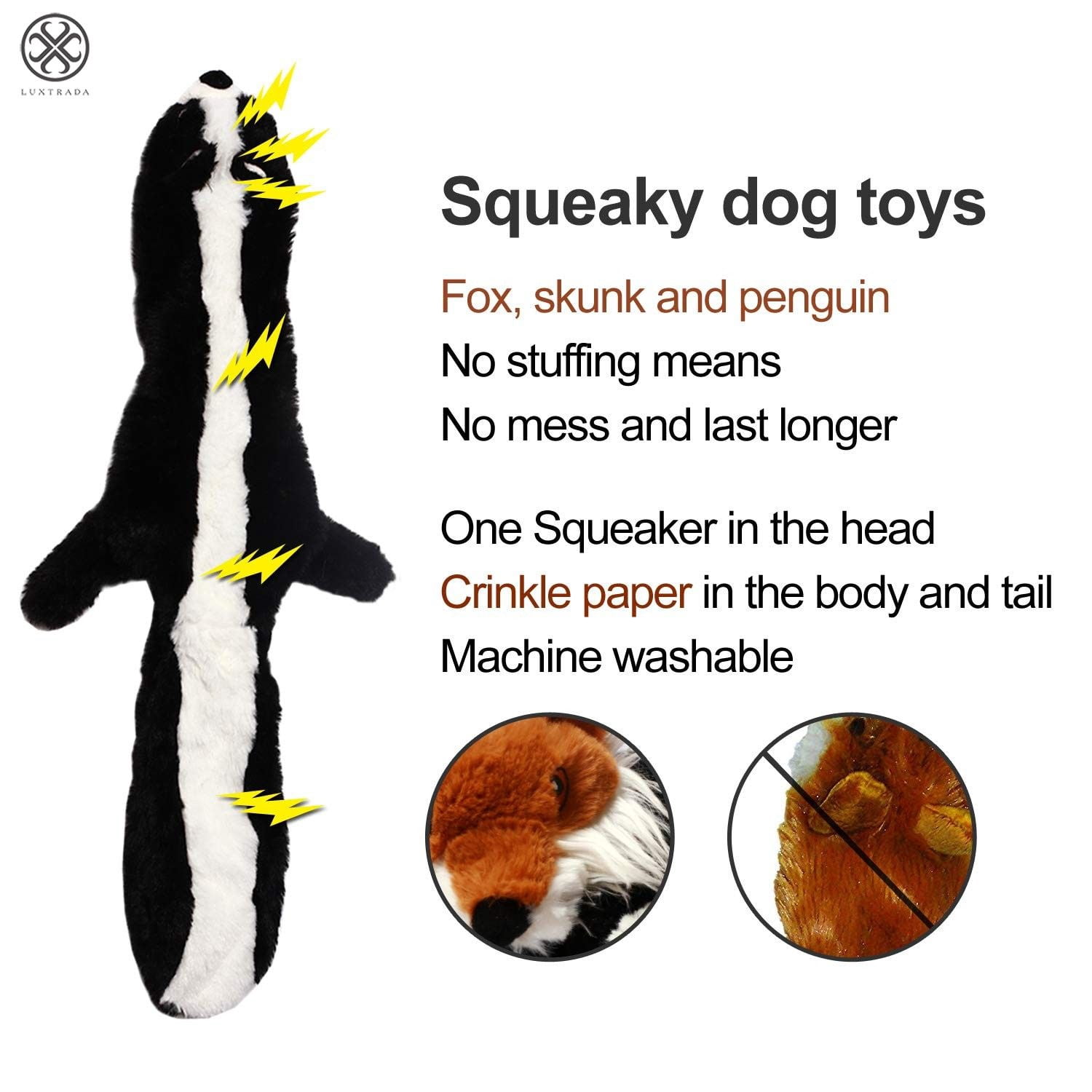 Luxtrada 4 Packs 23.6inch No Stuffing Dog Toys Squeaky Toys for Dogs with Squeakers Set Plush for Small Medium Large Dog Pets