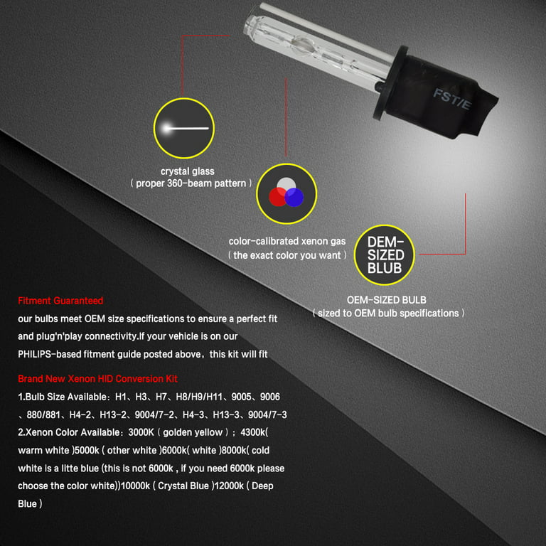 2Pcs/Set 55W H1 HID Xenon Headlight Bulbs Conversion Kit 3000-12000k for Car, Size: 2pcs Bulbs Color Temperature : 6000K