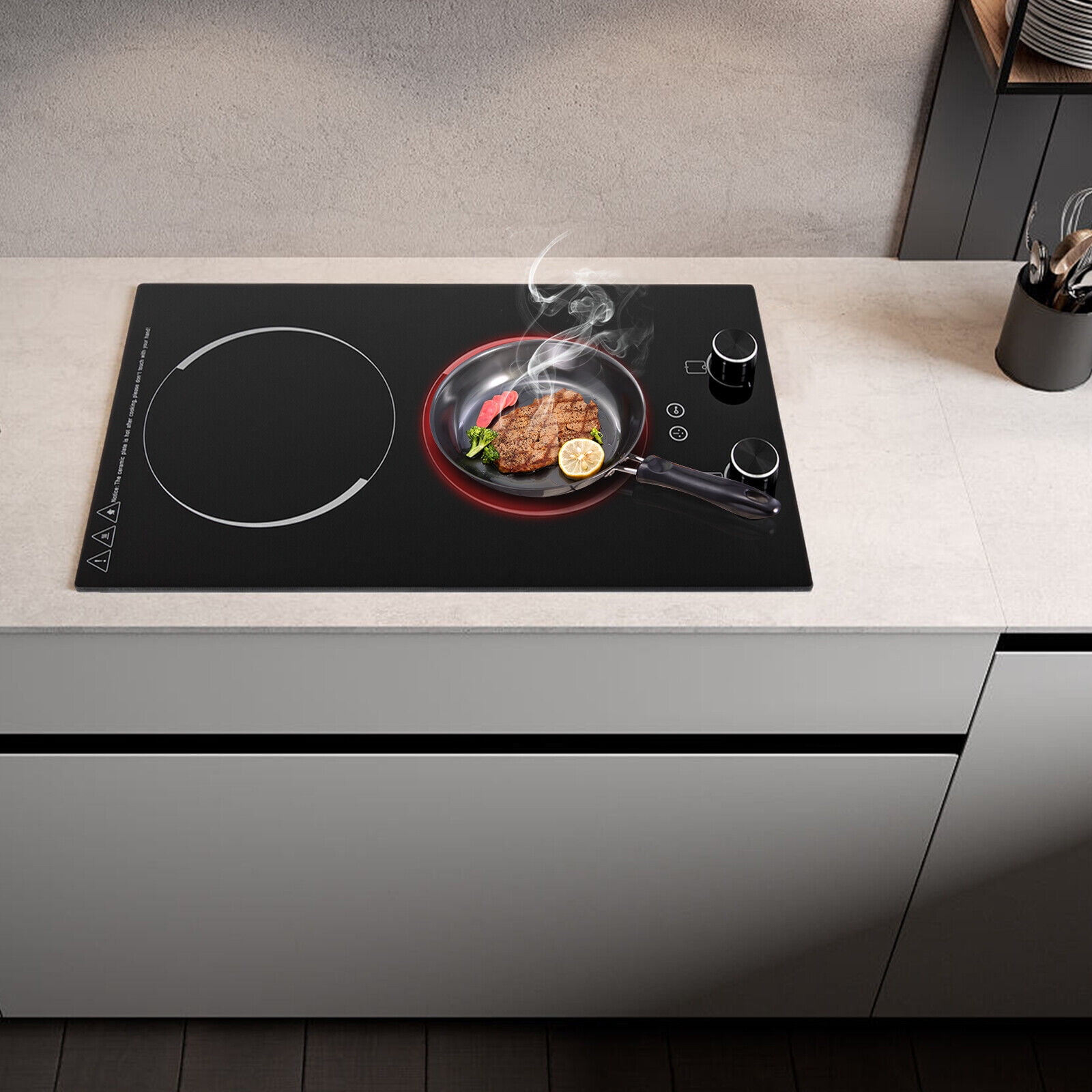 2 Burners Electric Induction Cooktop Bulit-in Stove Top Touch Control Child Lock, Black