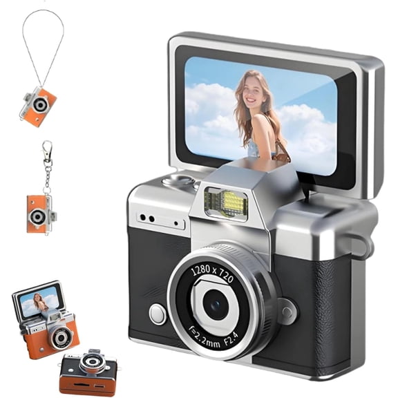 Mini Digital Camera with 1.47 in LCD Screen, 1080P Flip Screen Mini Camera with Built-in Flash & Flip Display, Portable RetroCamera Keychain for Travel & Daily Use
