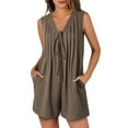thumbnail image 2 of UVEASISHA Summer Rompers for Women Boho Casual Vacation Outfits Sleeveless Tie Front V Neck Pleated Shorts Jumpsuits Coffee XXL, 2 of 9