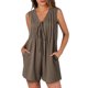 thumbnail image 1 of Trajes Casuales para Mujeres Verano Rompers de Color Sólido sin Mangas Corbata Plisada Cuello Delantero V Pantalones Cortos con Bolsillos Poliéster, 1 of 8
