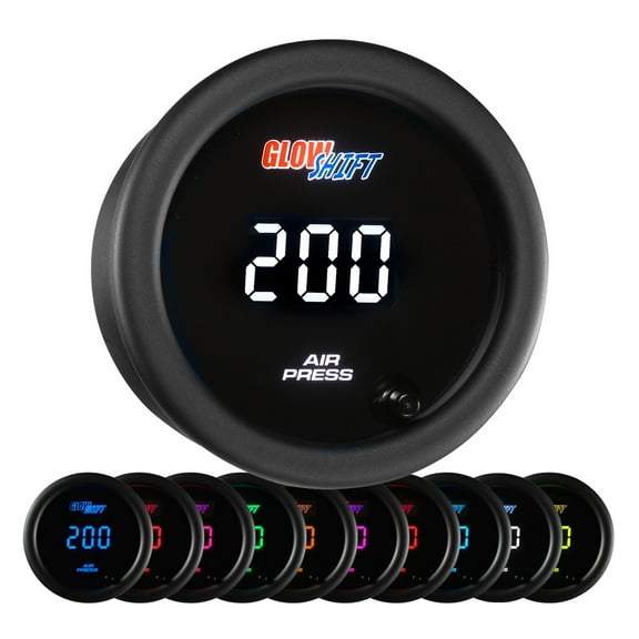 GlowShift | 2-1/16" (52mm) 10 Color Digital Series Air Pressure Gauge for Cars and Trucks