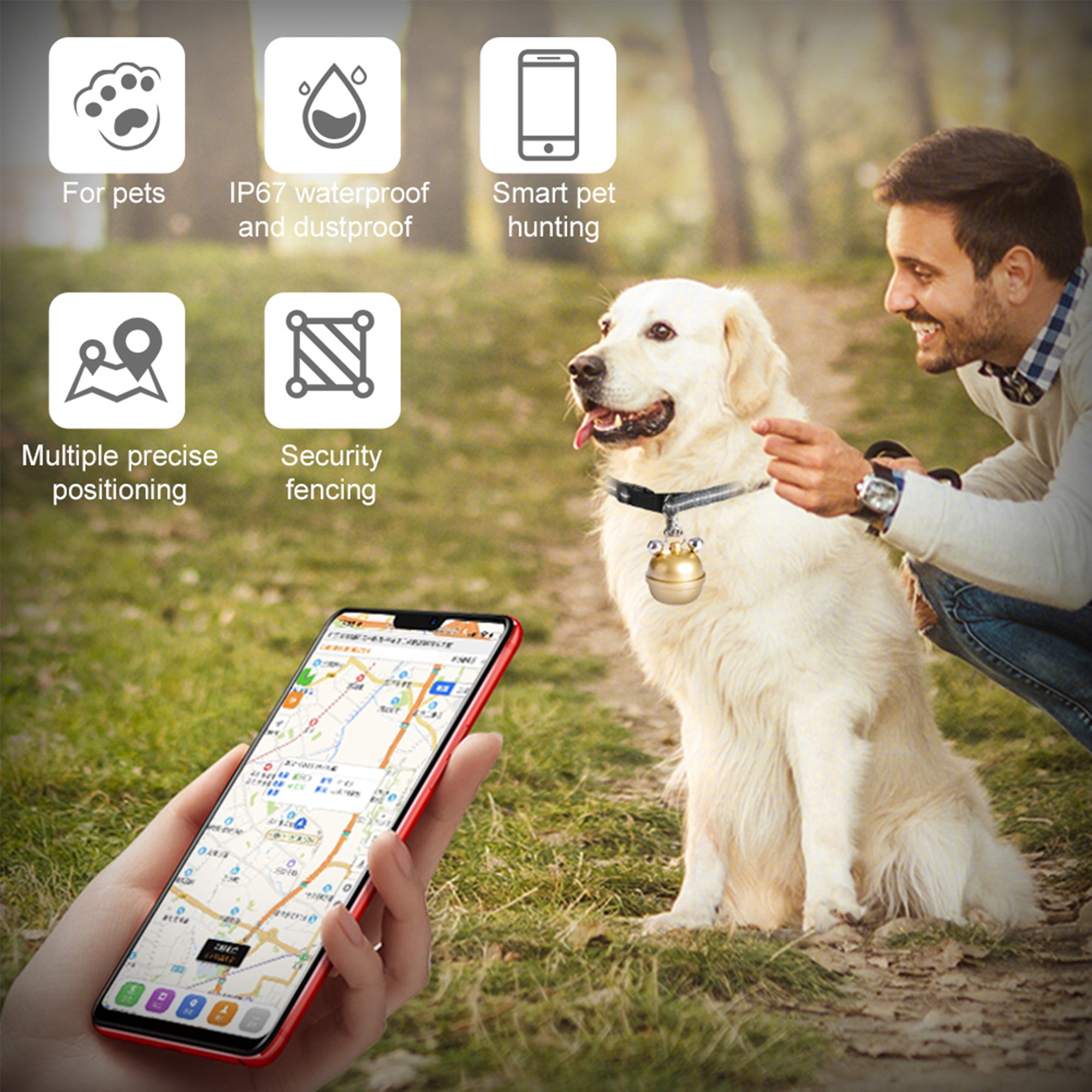 Pet Locator, Anti-lost Waterproof GPS Dog/Cat Tracker Wireless Collar Locator Electronic fence alarm, Historical Trajectory Playback, Support Multiple Caregivers
