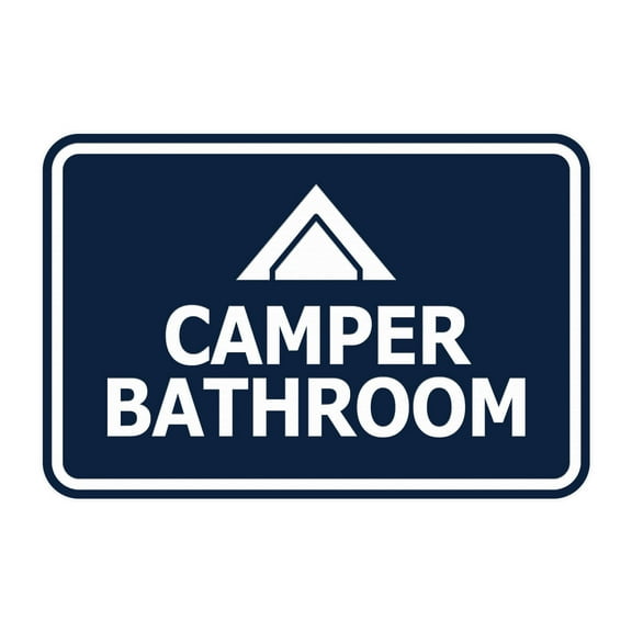 Signs ByLITA Classic Framed Camper Bathroom Sign (Navy Blue / White) - Large
