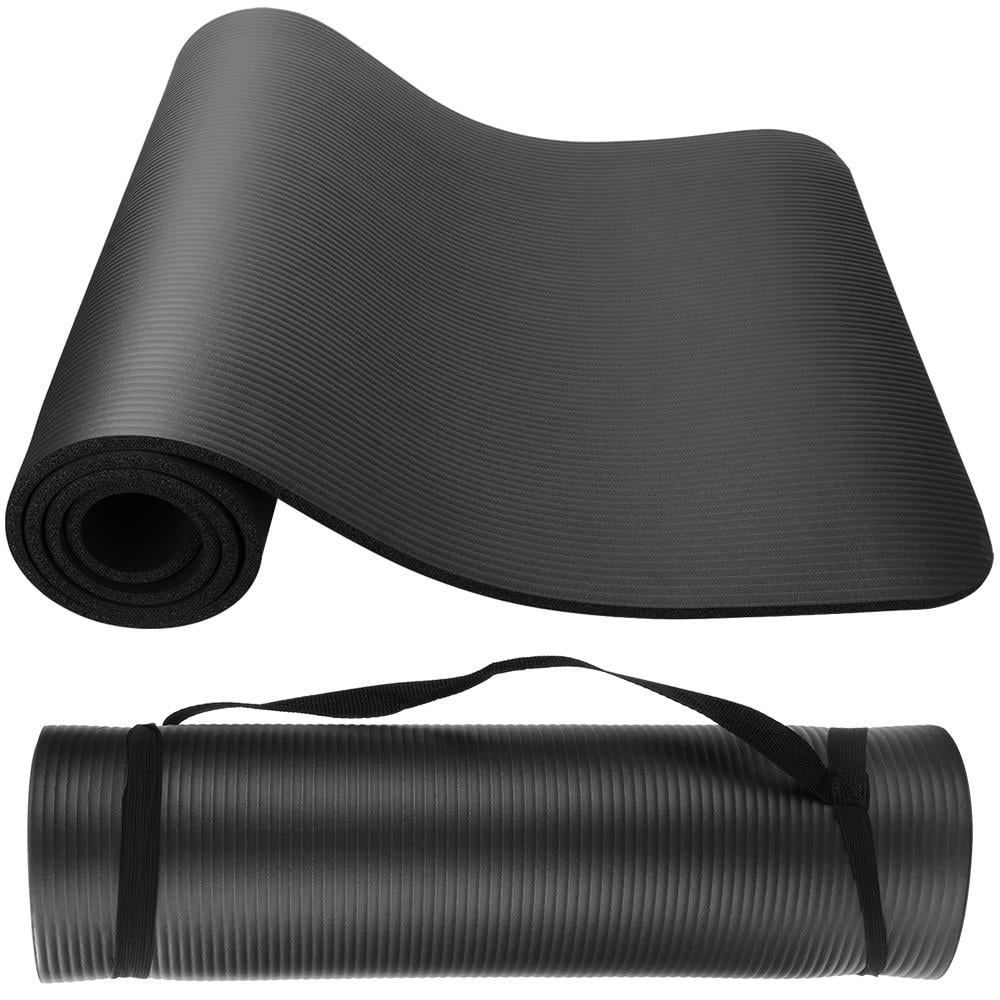 Gym Pilates Exercise Yoga Mat with Carrying Strap for Yoga Fitness Black 