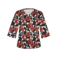 thumbnail image 4 of AOOCHASLIY Clothes Trendy Women Tops Women Loose 3/4 Sleeves T-shirt V Neck Blouse Casual Fashion Printed Tops, 4 of 5