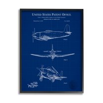 Stupell Industries Blueprint Patent Airplane Diagram Graphic Art Black Framed Art Print Wall Art, Design by Karl Hronek