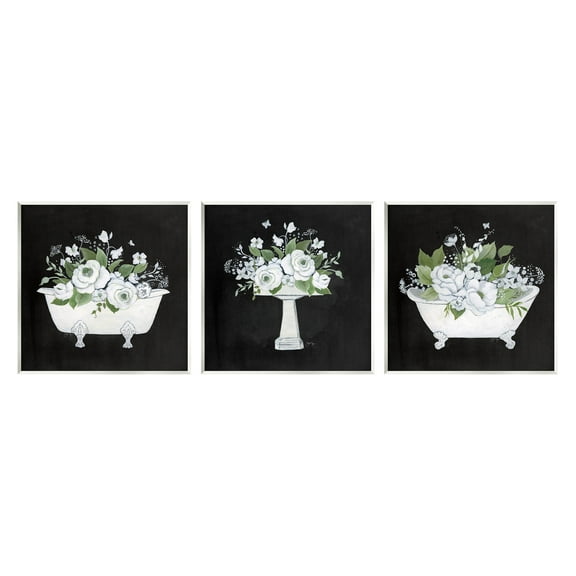 Stupell Industries Rustic Bathroom Florals Botanical & Floral Painting Unframed Art Print Wall Art, 12 x 12, Set of 3