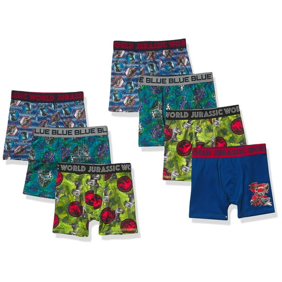 Jurassic World Lot de 7 Boxers Athlétiques pour Garçons avec Imprimé T-Rex Raptor et Triceratops, Tailles 4 6 8 10 & 12