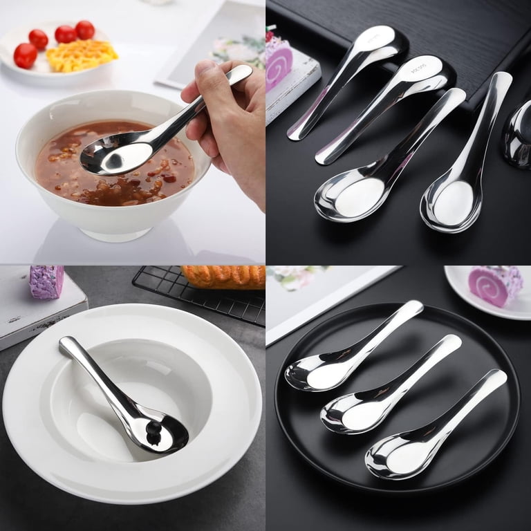 Soup Spoons Stainless Steel Dinner Spoons Set of 6 Chinese Soup