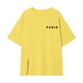 thumbnail image 3 of HJYCHN Chemises pour Filles T-Shirt à Manches Courtes Fendu avec Imprimé de Lettres Col Rond Haut Décontracté pour le Confort Quotidien Hauts Mignons pour Filles Jaune 3-4 Ans, 3 of 4