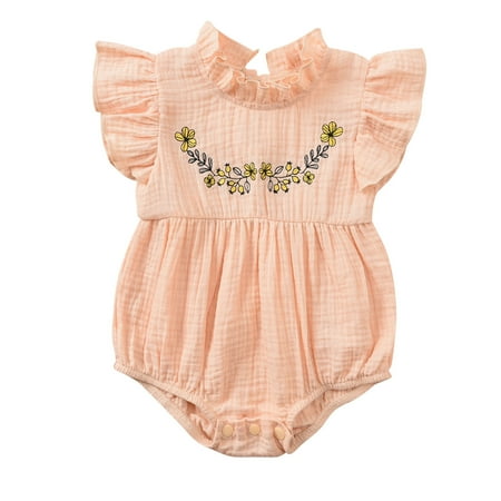 

MELDVDIB Baby Romper Newborn Infant Baby Girls Sleeveless Embroidery Print Bodysuit Romper Jumpsuit Gift on Clearance