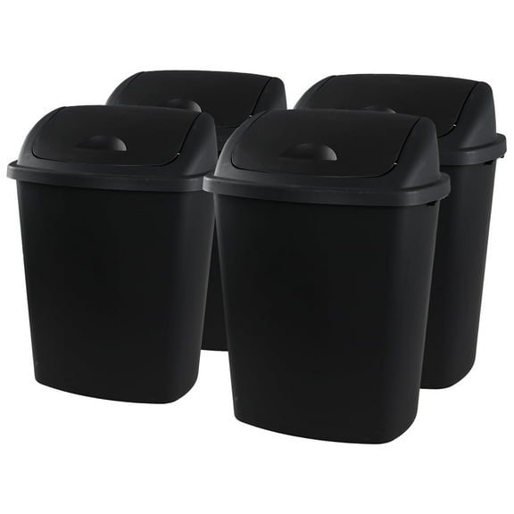 Minekkyes 15 Gallon Trash Can, Commercial Plastic Wastebasket, Black Garbage Can Container Bins for Bedroom/Bathroom/Office (Set of 4)
