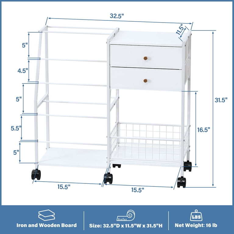 15-Tier Rolling Ribbon Organizer - Metal Storage Shelf With Wheels For Wrapping, Craft, Vinyl Rolls & More
