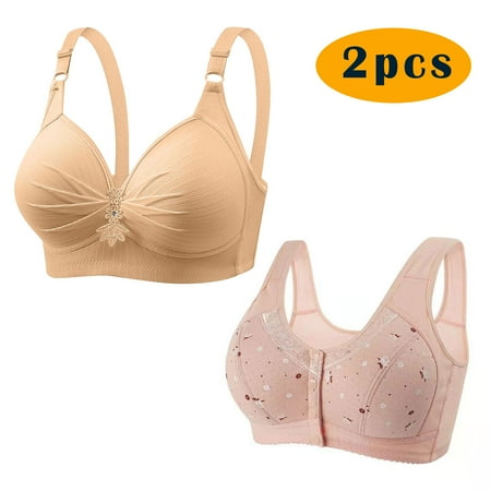 GERsome 2pcs Assorted Color Comfortable Full Coverage Bra for Women Wireless Bras with Soft Support Plus Size Everyday Bras 2PC#Beige/Pink XXXL