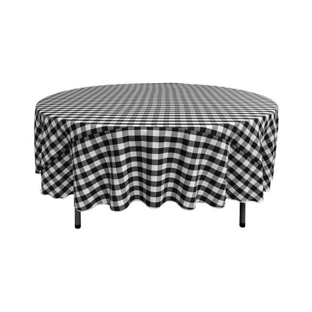 LA Linen Gingham Checkered Tablecloth, 90'' x 90'' Round, White & Black, Polyester, Home Décor