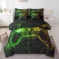 thumbnail image 1 of YST 7Pcs Kids Gamer Comforter Set Twin, Gaming Bedding Comforter Set, Video Games Gamepad Bed In A Bag Neon Glowing Square Geometric Grid Yellow Green Bed Sets With Comforter And Sheets, 1 of 1