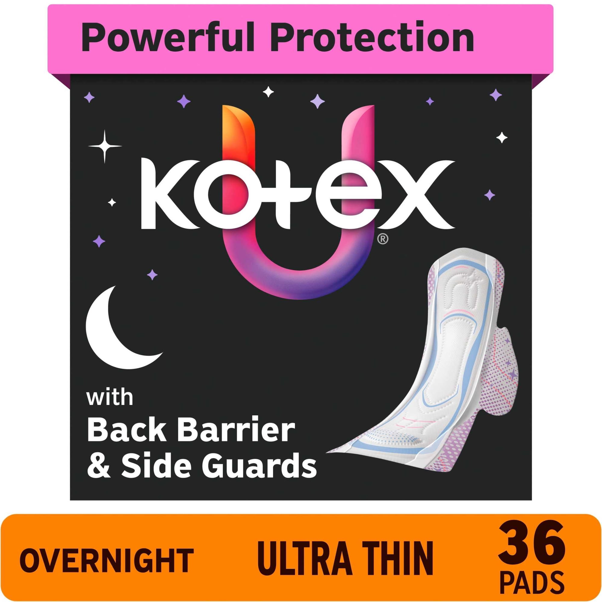 Kotex Ultra Thin Overnight Pads with Wings, Heavy Absorbency, 36 Count