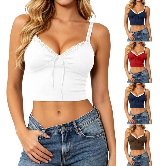 Fashion Lace Trim Layered Camisole With Bow Detail Contrast Spaghetti Strap Two Piece Tank Top 3d Print Tops for Women 80s Tops for Women