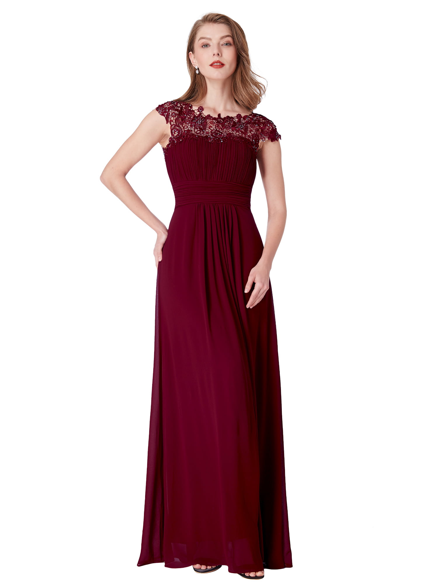 Ever-Pretty US Lace Cap Sleeve Long Evening Dress Backless Cocktail Holiday Gown 