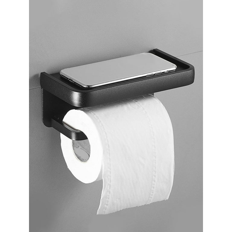 uxcell Black Toilet Paper Holder, Tolit Paper Holder Shelf, Wall Mount  Tissue Paper Holder for Bathroom, Washroom Aluminum Alloy Matte