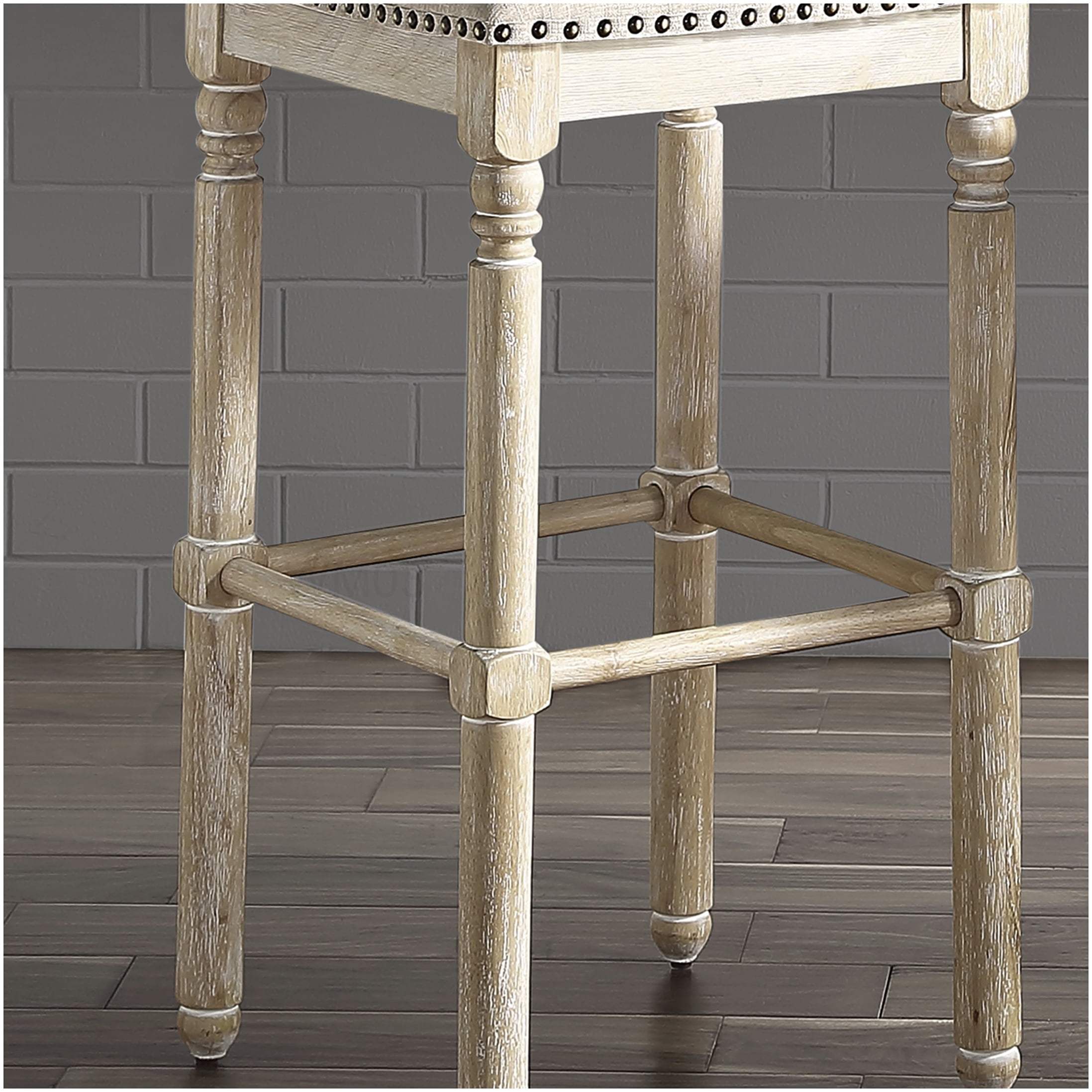 Swivel Bar Stools Set of 2 with Padded Seats, Tan Fabric and Wood Frame