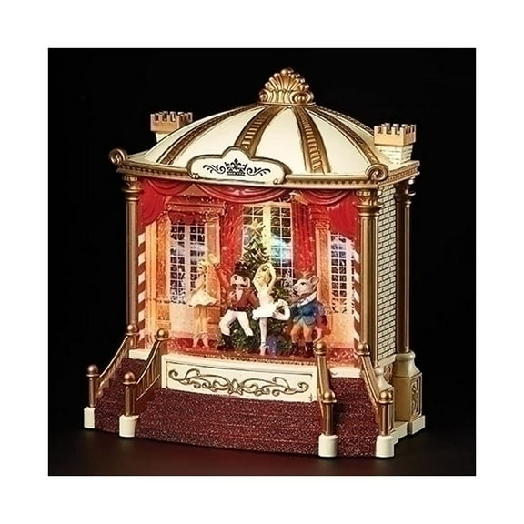 Roman 134881 Musical LED Swirl Stage with Nutcracker Lighted Building, 9.25-inch Height