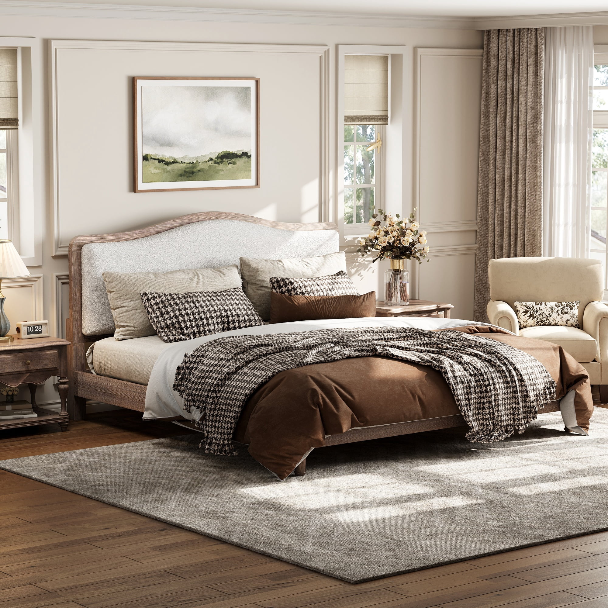 MODERNLUXE King Size Platform Bed with Upholstery Headboard, Grey
