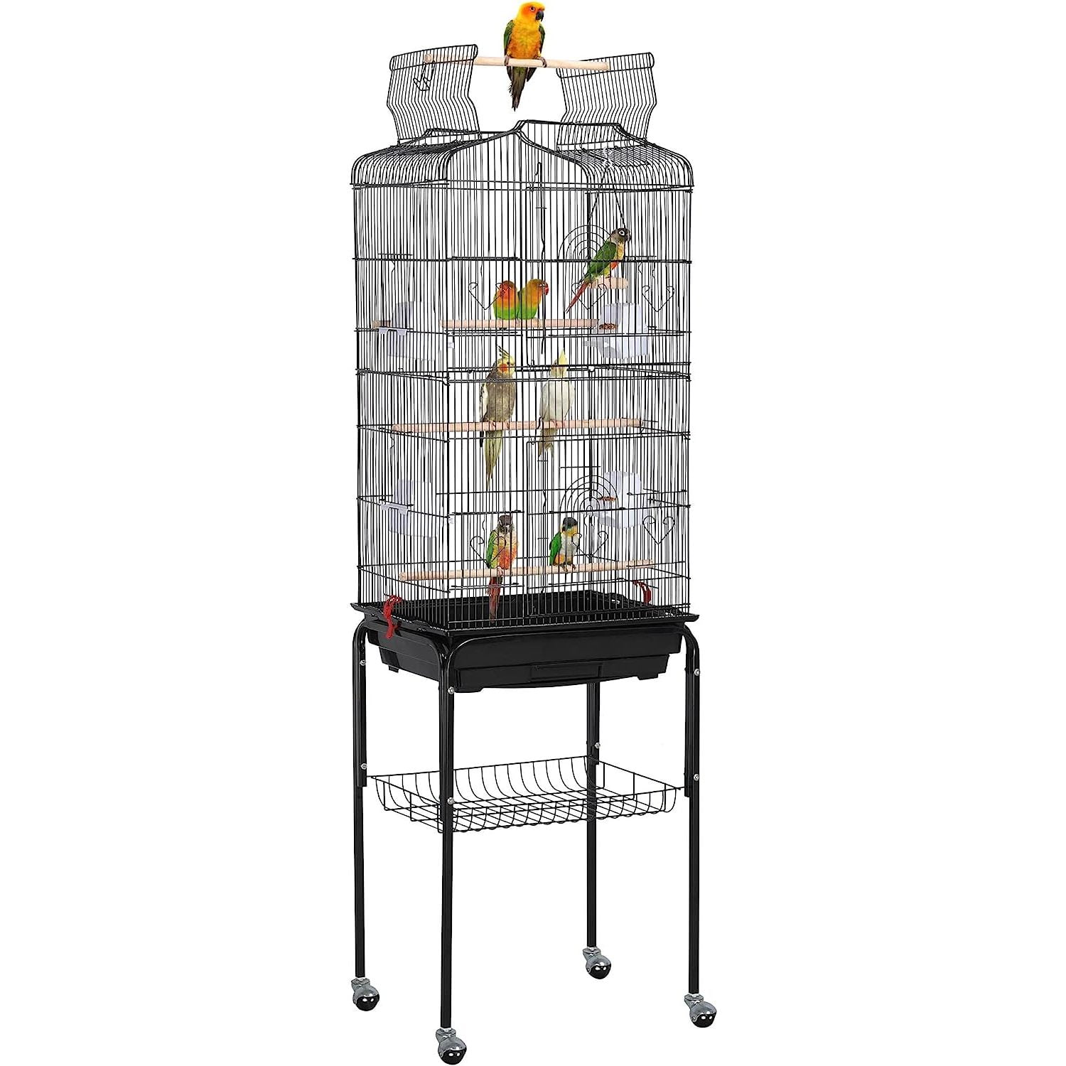 Bilot 64-inch Play Open Top Medium Small Parrot Parakeet Cage for Loves Finches Canaries Parakeets Cockatiels Budgie Parrotlet Conures Cage with Detachable Rolling Stand