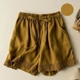 thumbnail image 2 of Shorts for Women Retro Hollow Lace Splicing Loose Mid Length Five Point Cotton Linen Casual Shorts, 2 of 5