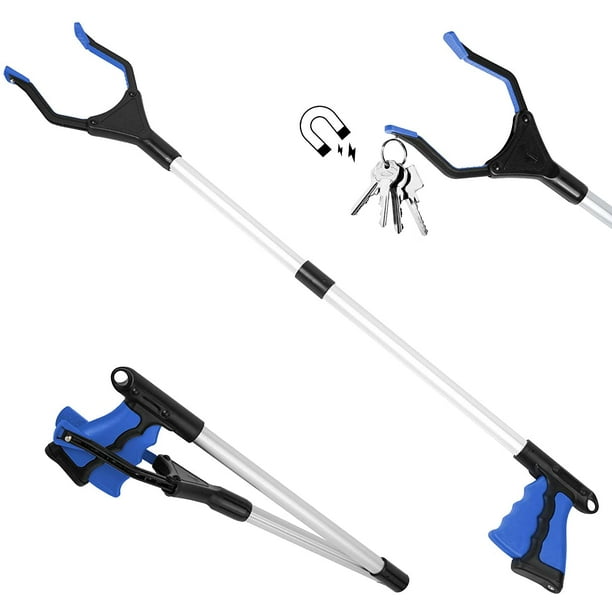 Rawiri Pinza, Pinza Plegable de Aluminio de 82 cm con Pinza de Goma giratoria, Pinzas de Agarre para Personas Mayores, Extensor de Brazo Largo Plegable para recogedores de Basura, Pinzas para Basura