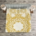 thumbnail image 3 of Ambesonne Victorian Quilted Bedspread Set 3 Pcs, Floral Baroque Round, King Size, Cream Yellow, 3 of 3