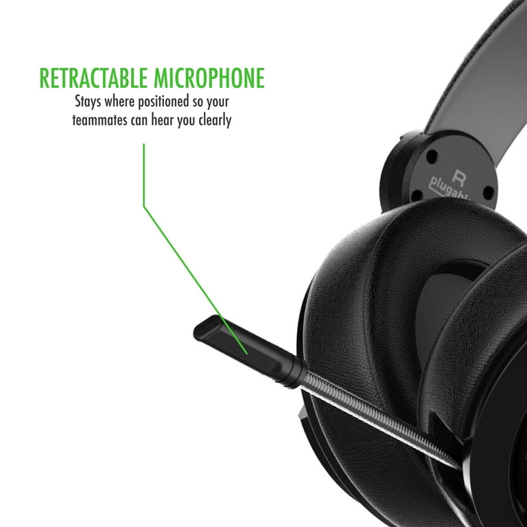 Plugable Performance Onyx Gaming Headset with Retractable Microphone Noise Isolation Memory Foam Ear Cushions Compatible with Windows Linux