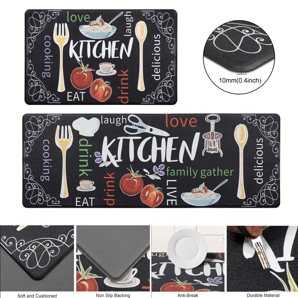 Findosom Anti Fatigue Kitchen Rug Mats Set of 2 Kitchen Runner Rug Waterproof Non-Slip 0.4" Thickness Comfort Standing Mat 18"x30"+18"x47" Colorful