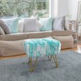 thumbnail image 5 of Home Soft Things Jacquard Faux Fur Ottoman - Blue turquoise - 19"x12.5"x17", 5 of 8
